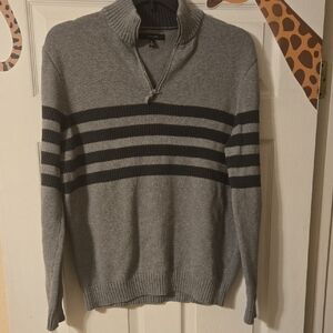 Tahari Men's Gray Half-Zip Sweater with Black Stripes